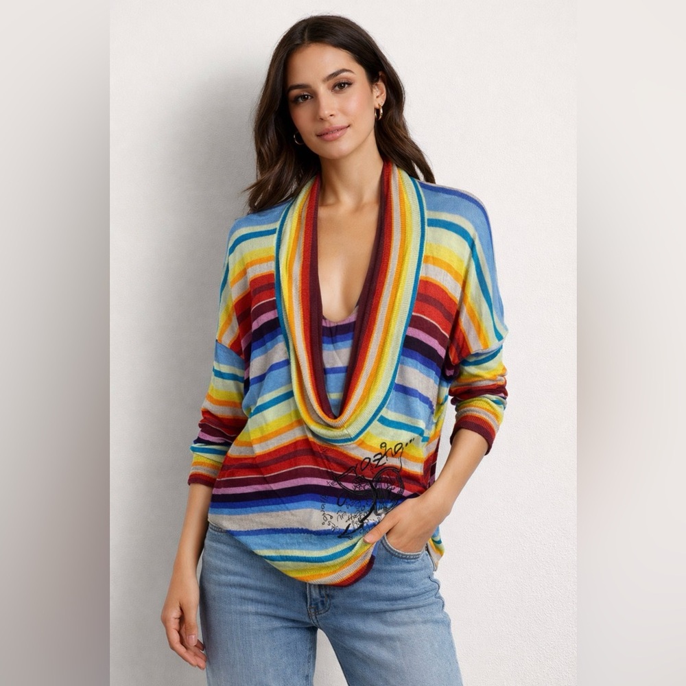 Desigual Colorful Striped Cowl Neck Sweater